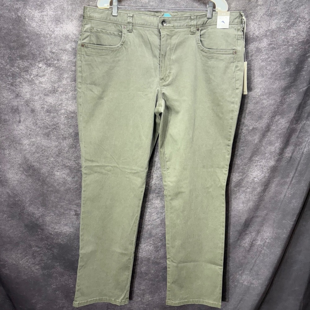 Tommy Bahama Boracay 5 Pocket Pants Tea Leaf Green Men Size 40x30 Flat Front NWT